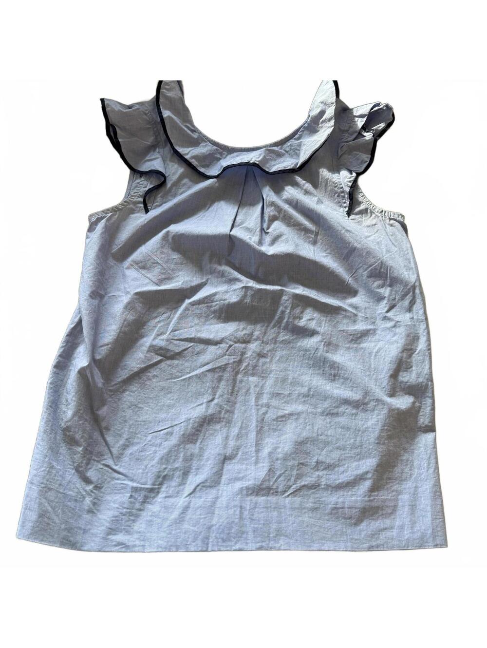 J.CREW Chambray Blue Ruffle End-on-End Cotton‎ Sleeveless Blouse SZ 4 Nautical